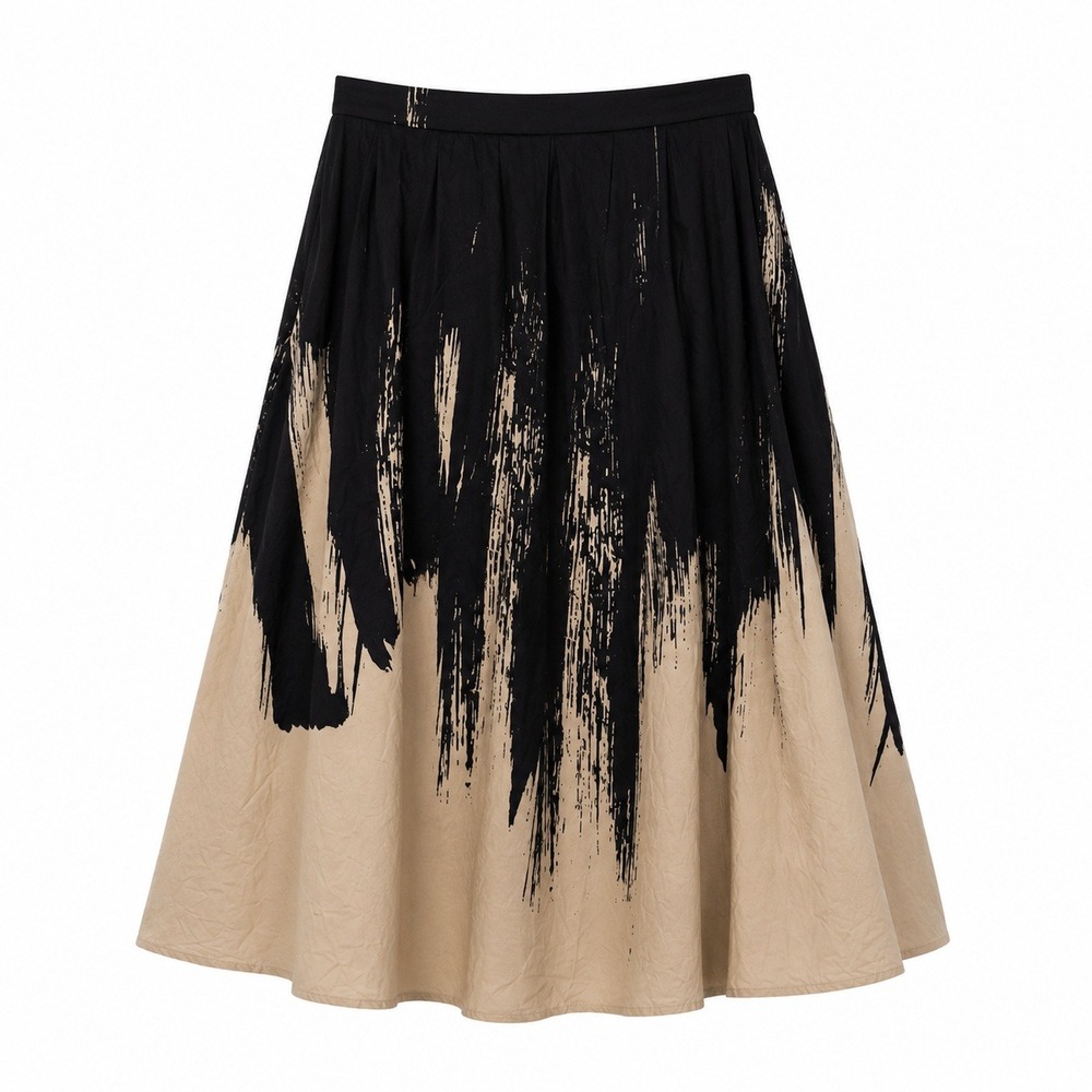 Eva Franco Black & Tan Paint-Brush Midi Skirt - Picture 2 of 8